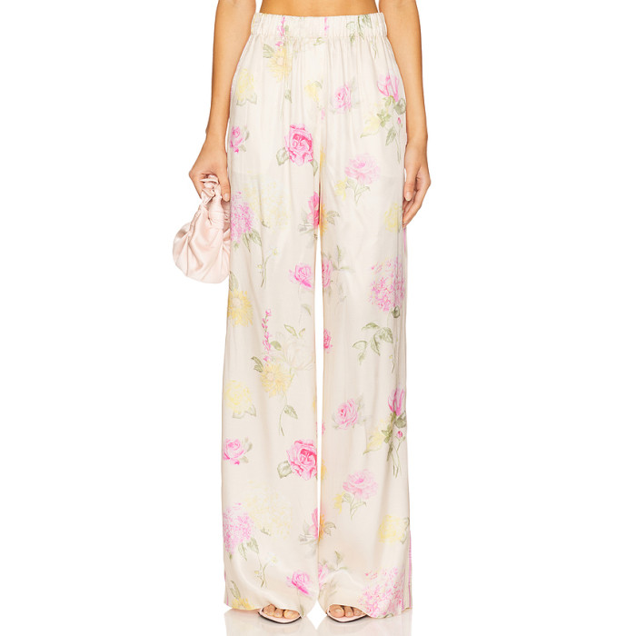 Fashionable Hot sale High quality Wide straight leg Floral printed Elegant Woman's Pants