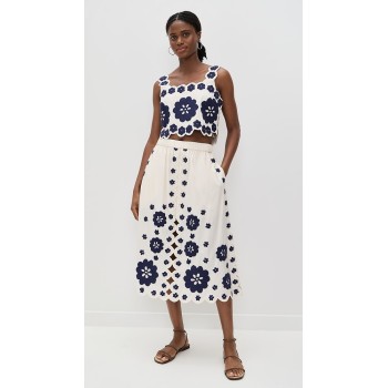 Sample Daily Square Neckline sleeveless Ties At Back Floral Embroidered Casual Tops