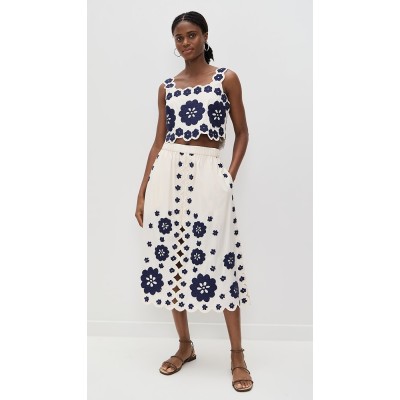 Sample Daily Square Neckline sleeveless Ties At Back Floral Embroidered Casual Tops