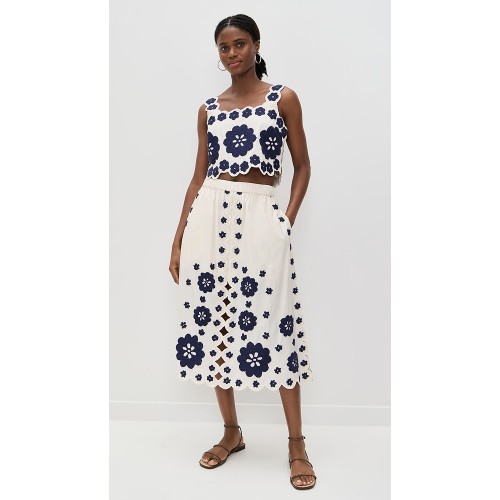 Sample Daily Square Neckline sleeveless Ties At Back Floral Embroidered Casual Tops