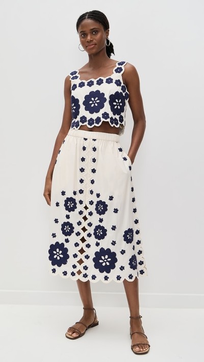 Sample Daily Square Neckline sleeveless Ties At Back Floral Embroidered Casual Tops