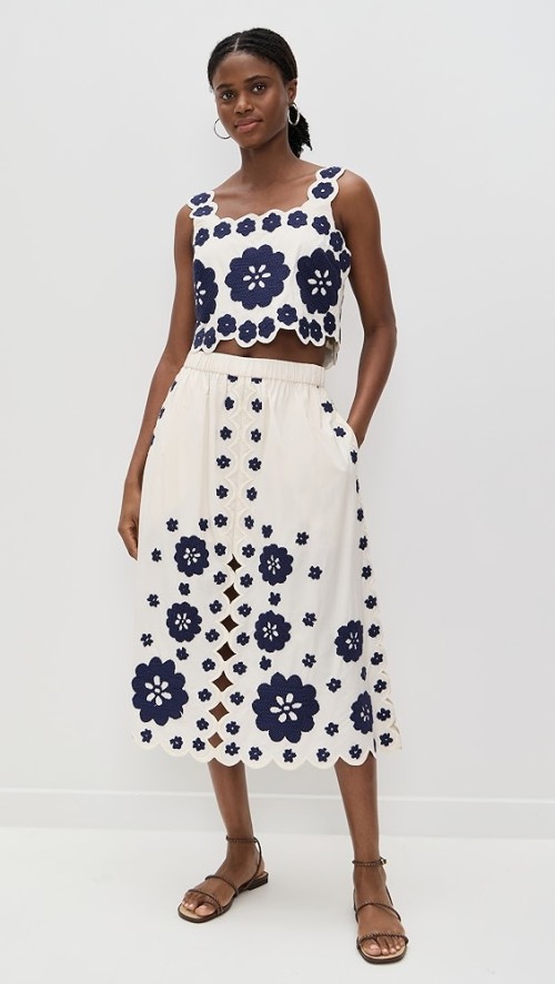 Sample Daily Square Neckline sleeveless Ties At Back Floral Embroidered Casual Tops