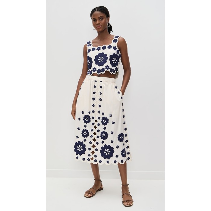 Sample Daily Square Neckline sleeveless Ties At Back Floral Embroidered Casual Tops