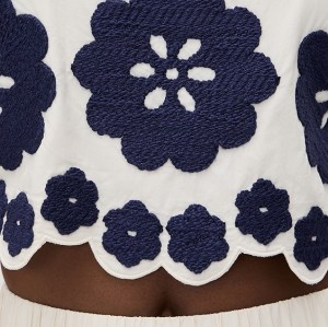 Sample Daily Square Neckline sleeveless Ties At Back Floral Embroidered Casual Tops