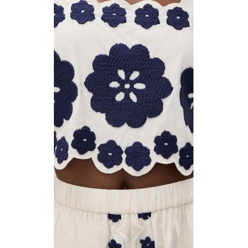 Sample Daily Square Neckline sleeveless Ties At Back Floral Embroidered Casual Tops