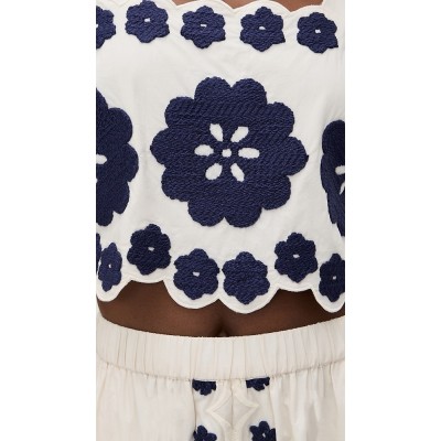 Sample Daily Square Neckline sleeveless Ties At Back Floral Embroidered Casual Tops