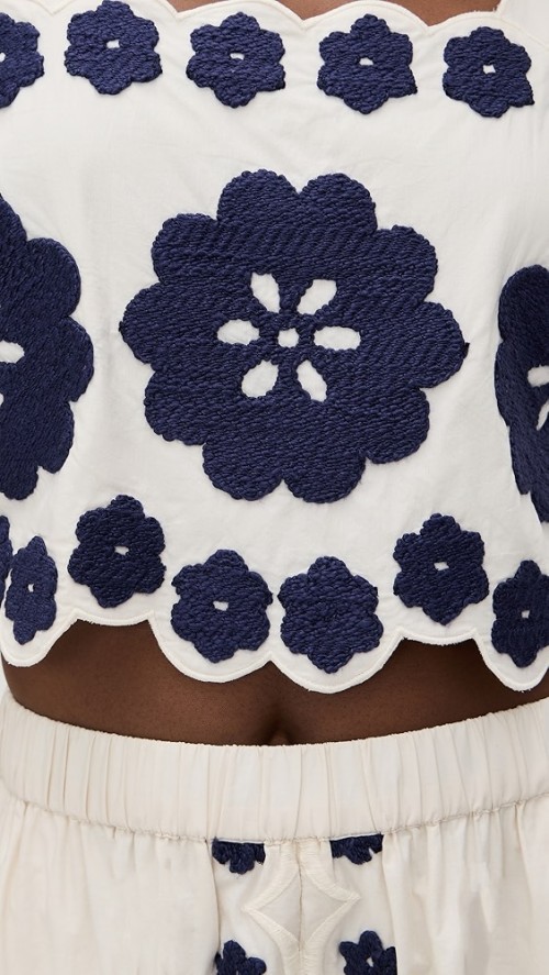 Sample Daily Square Neckline sleeveless Ties At Back Floral Embroidered Casual Tops