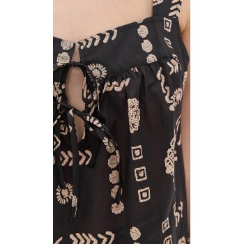 Fashion Daily Sweat-Heart Neckline Sleeveless Ties At Front Beach Seashell Print Casual Tops