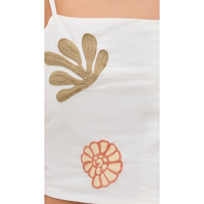 Cute Daily Square Neckline Camisole Backless Smocked Elastic Panels At Back Embroidered Tops