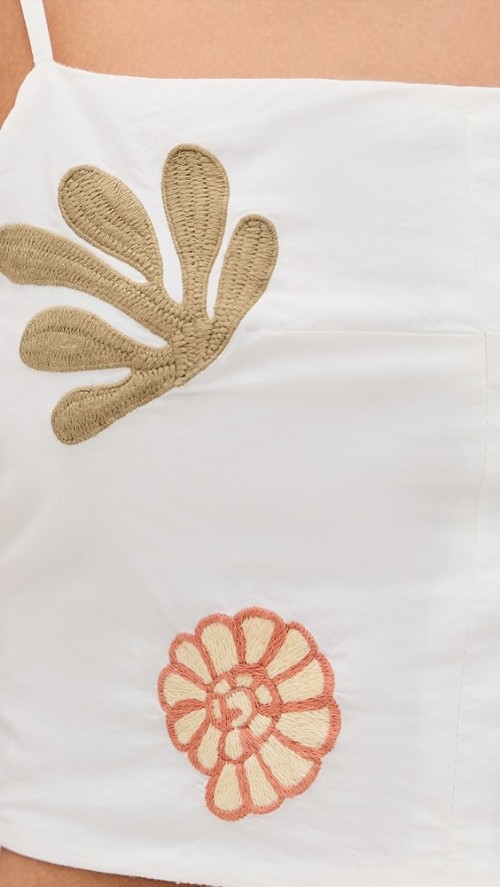 Cute Daily Square Neckline Camisole Backless Smocked Elastic Panels At Back Embroidered Tops