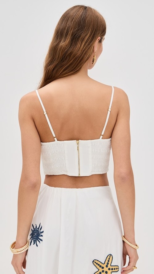Cute Daily Square Neckline Camisole Backless Smocked Elastic Panels At Back Embroidered Tops