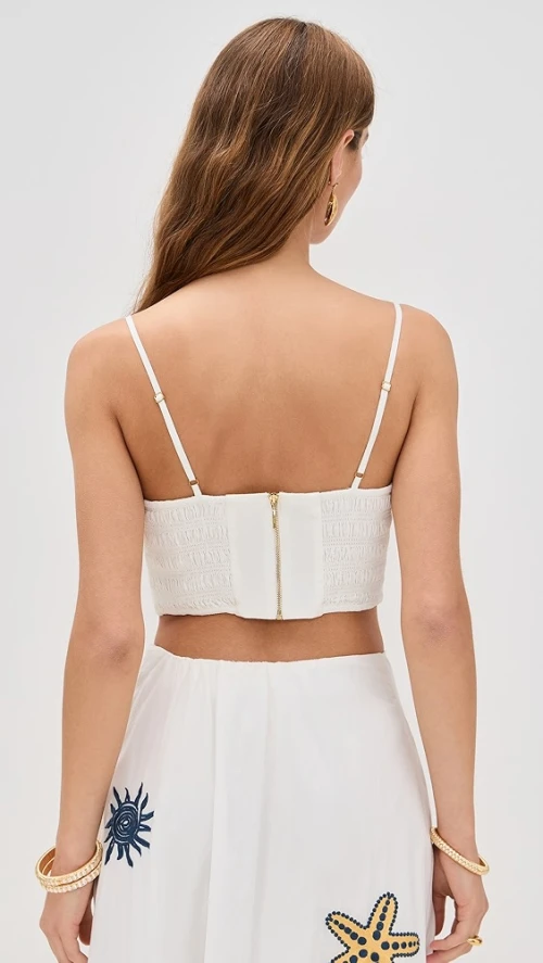Cute Daily Square Neckline Camisole Backless Smocked Elastic Panels At Back Embroidered Tops