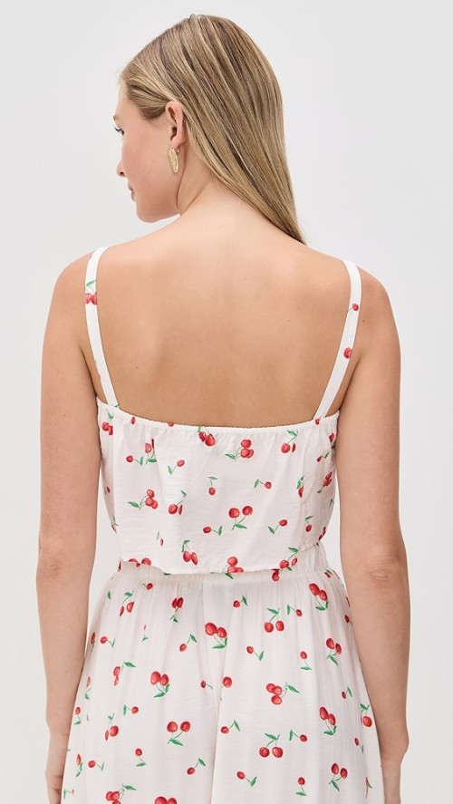 Sample Cute Square Neckline Camisole Backless Button Placket Cherry Print Tops