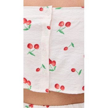 Sample Cute Square Neckline Camisole Backless Button Placket Cherry Print Tops