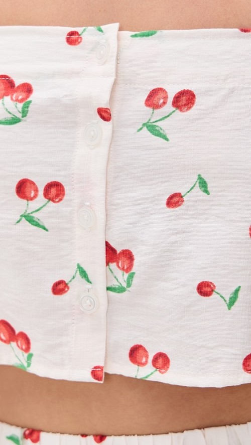 Sample Cute Square Neckline Camisole Backless Button Placket Cherry Print Tops