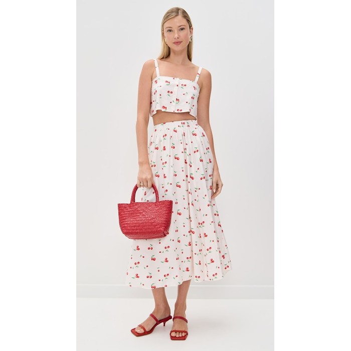 Sample Cute Square Neckline Camisole Backless Button Placket Cherry Print Tops