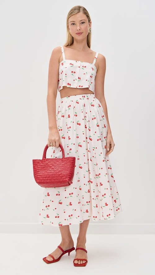 Sample Cute Square Neckline Camisole Backless Button Placket Cherry Print Tops