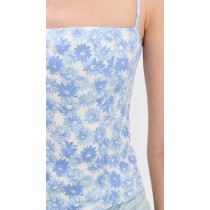 Elegant Daily Camisole Square Neckline Partial Smocked Elastic Back Floral Print Tops