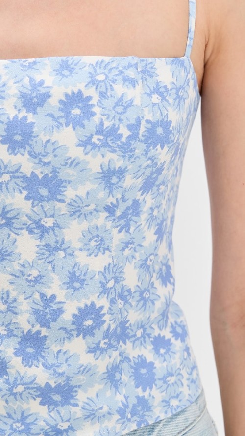 Elegant Daily Camisole Square Neckline Partial Smocked Elastic Back Floral Print Tops