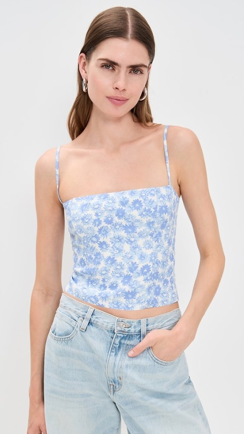 Elegant Daily Camisole Square Neckline Partial Smocked Elastic Back Floral Print Tops