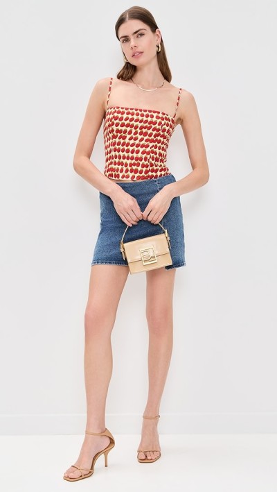 Sample Daily Camisole Sleeveless Partial Smock At Back Apple Print Casual Tops