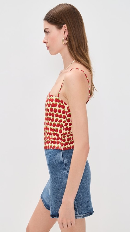 Sample Daily Camisole Sleeveless Partial Smock At Back Apple Print Casual Tops