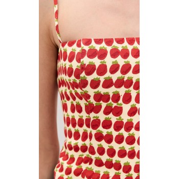 Sample Daily Camisole Sleeveless Partial Smock At Back Apple Print Casual Tops