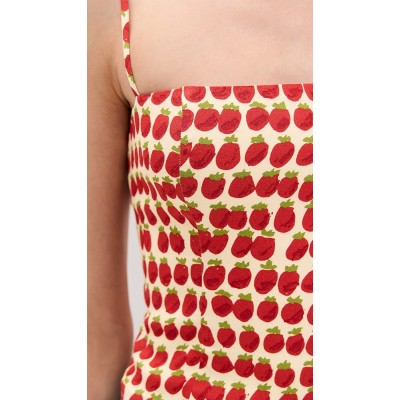 Sample Daily Camisole Sleeveless Partial Smock At Back Apple Print Casual Tops