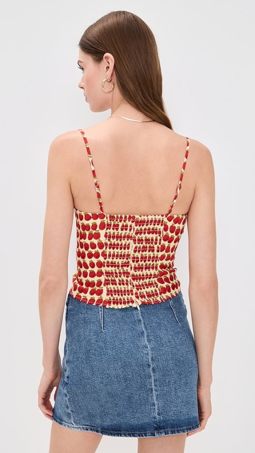 Sample Daily Camisole Sleeveless Partial Smock At Back Apple Print Casual Tops
