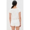 Fashion Sample Sweat-Heat Neckline Puff Sleeve Lace And Ruffle Trim Casual Tops