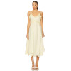 Cream Colored Midweight Poplin Ruffled Eyelet Trim Tie Straps Midi Dress