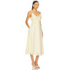Cream Colored Midweight Poplin Ruffled Eyelet Trim Tie Straps Midi Dress