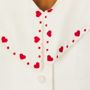 2025 Hot Sale Fashionable White Heart Shaped Embroidery Puff Sleeves V neck Mini dress