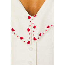 2025 Hot Sale Fashionable White Heart Shaped Embroidery Puff Sleeves V neck Mini dress