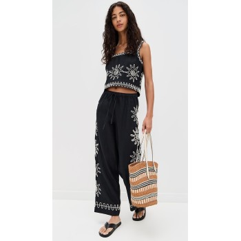 Sample Daily Covered Elastic Waist With Drawstring Sun Embroidery At Sides Pants