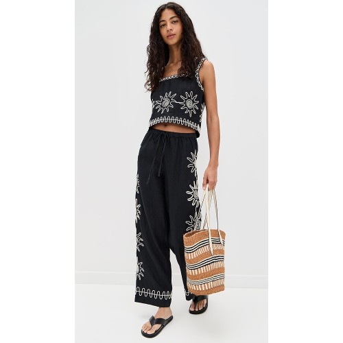 Sample Daily Covered Elastic Waist With Drawstring Sun Embroidery At Sides Pants