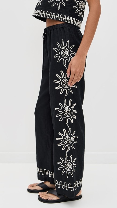 Sample Daily Covered Elastic Waist With Drawstring Sun Embroidery At Sides Pants