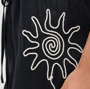 Sample Daily Covered Elastic Waist With Drawstring Sun Embroidery At Sides Pants