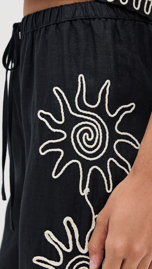 Sample Daily Covered Elastic Waist With Drawstring Sun Embroidery At Sides Pants