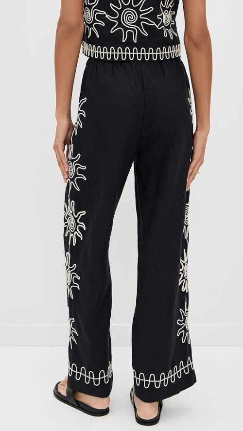 Sample Daily Covered Elastic Waist With Drawstring Sun Embroidery At Sides Pants