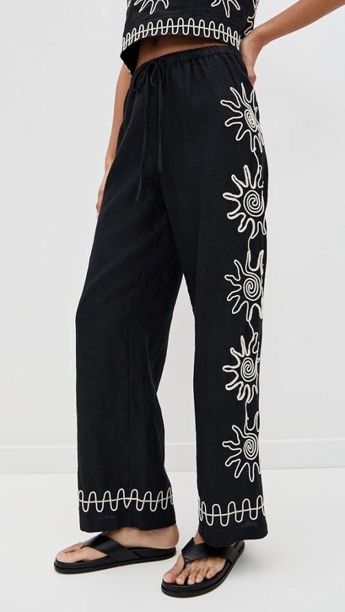 Sample Daily Covered Elastic Waist With Drawstring Sun Embroidery At Sides Pants