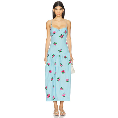 High quality Embroidery Floral Camisole Backless Sleeveless Hot sale Woman's Midi Dress