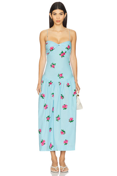 High quality Embroidery Floral Camisole Backless Sleeveless Hot sale Woman's Midi Dress