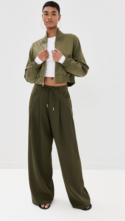 Sport Sample Pleated Front Tie At Waist 5-Pocket Styling Solid Color Pants