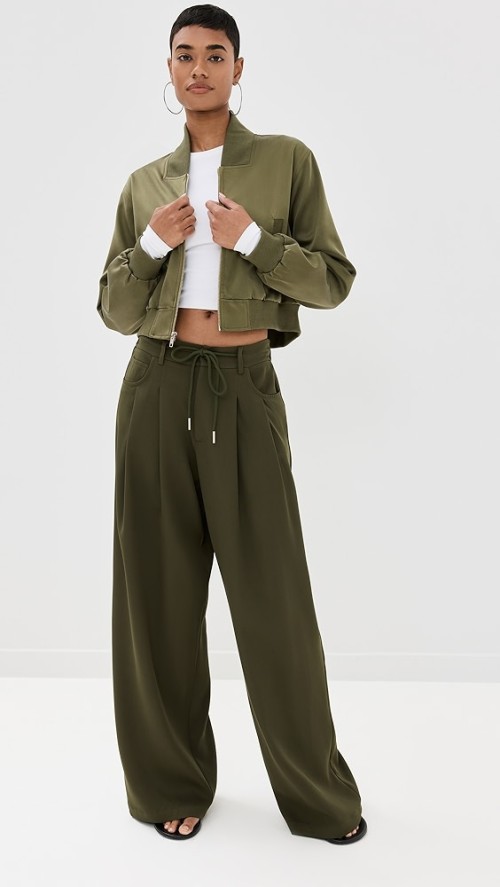 Sport Sample Pleated Front Tie At Waist 5-Pocket Styling Solid Color Pants