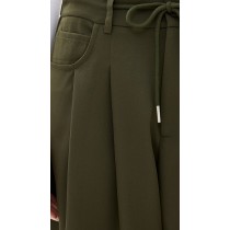 Sport Sample Pleated Front Tie At Waist 5-Pocket Styling Solid Color Pants