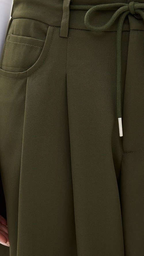 Sport Sample Pleated Front Tie At Waist 5-Pocket Styling Solid Color Pants