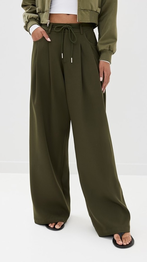 Sport Sample Pleated Front Tie At Waist 5-Pocket Styling Solid Color Pants
