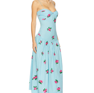 High quality Embroidery Floral Camisole Backless Sleeveless Hot sale Woman's Midi Dress