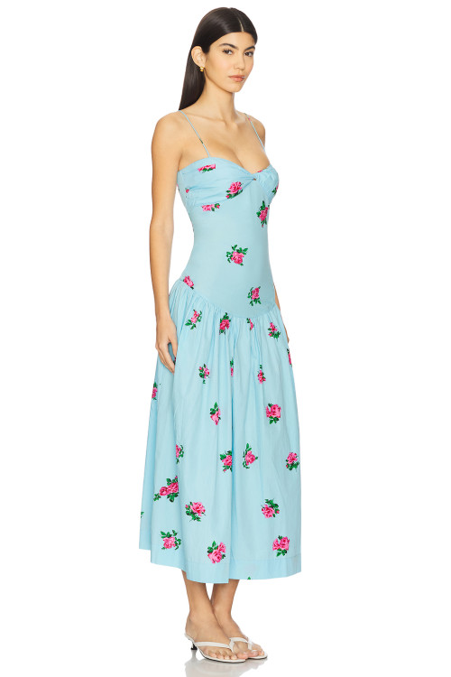 High quality Embroidery Floral Camisole Backless Sleeveless Hot sale Woman's Midi Dress